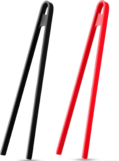 2 Pcs 11.8 Inch Silicone Tongs for Cooking Silicone Tweezer Trivet Toaster Tongs Long Heat Resistant Kitchen Grilling Serving Utensils for Food BBQ, Pan Fried Steak, Salad(Black)