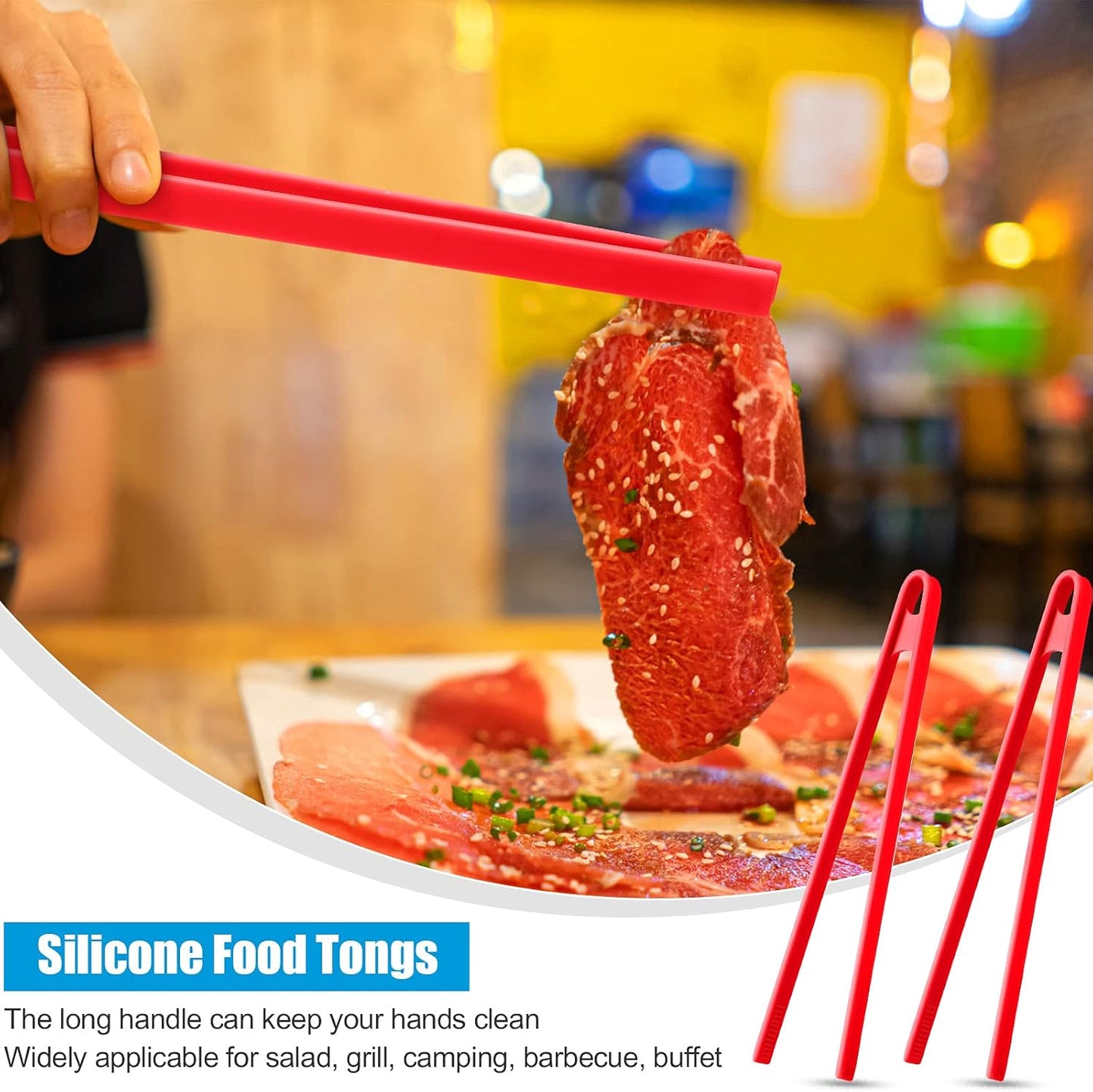 2 Pcs 11.8 Inch Silicone Tongs for Cooking Silicone Tweezer Trivet Toaster Tongs Long Heat Resistant Kitchen Grilling Serving Utensils for Food BBQ, Pan Fried Steak, Salad(Black)