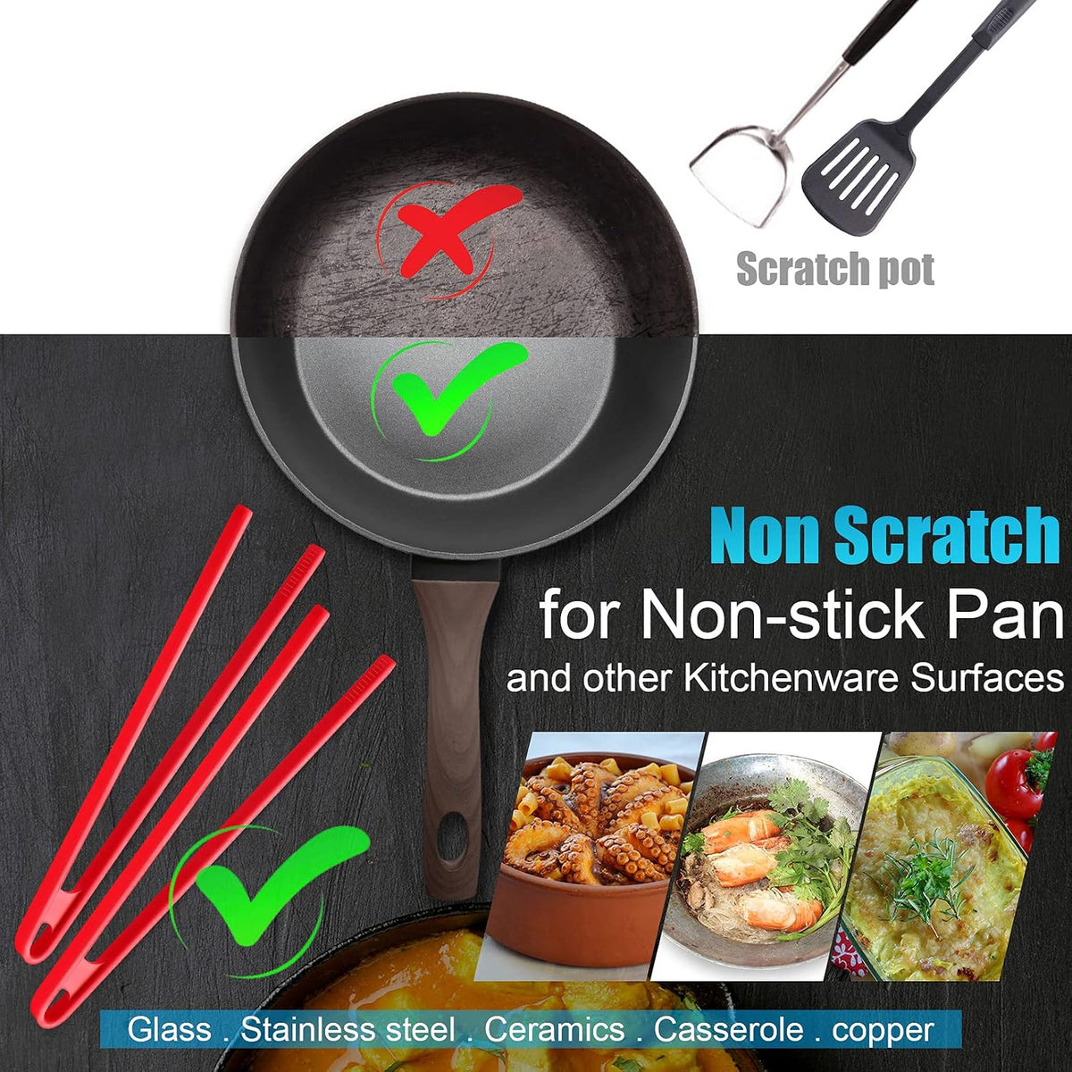 2 Pcs 11.8 Inch Silicone Tongs for Cooking Silicone Tweezer Trivet Toaster Tongs Long Heat Resistant Kitchen Grilling Serving Utensils for Food BBQ, Pan Fried Steak, Salad(Black)