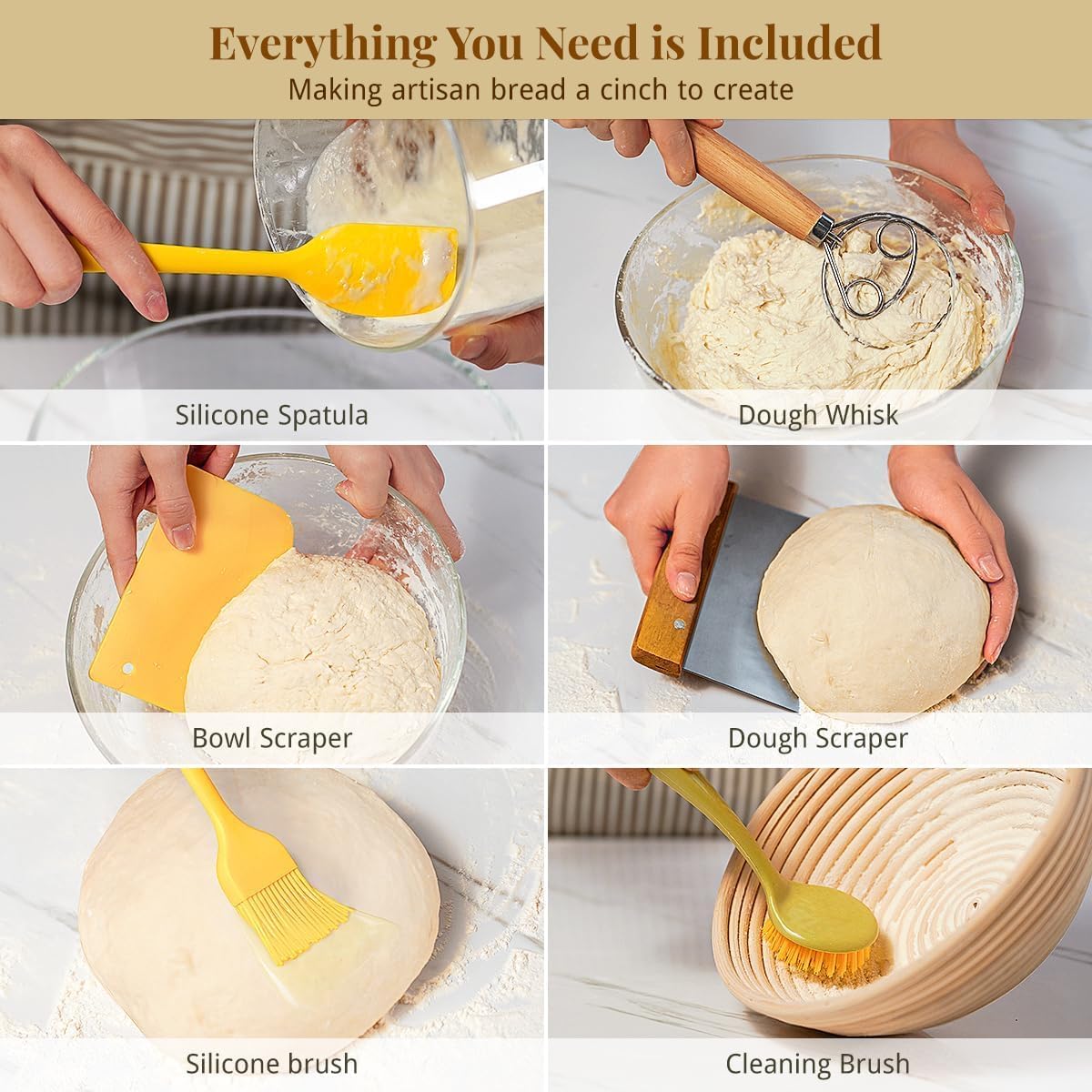 BAVIFY Sourdough Starter Kit, Banneton Bread Proofing Baskets Set, Sourdough Bread Baking Supplies Making Tools with Dough Scraper, Whisk, Bread Lame, Recipe, Wood Pulp Banneton - 2 Round Gift Set