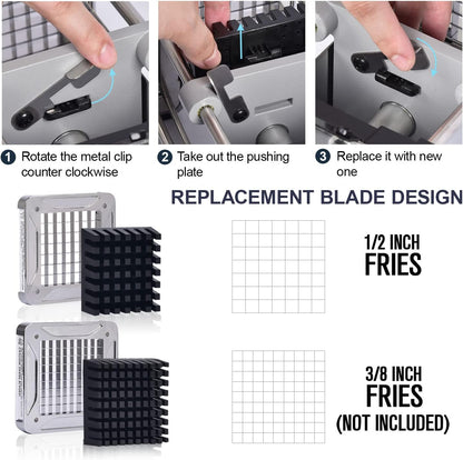 Electric French Fry Cutter, Commercial Grade Potato Cutter with 1/2-Inch Blade Stainless Steel Perfect for Potatoes Carrots Cucumbers