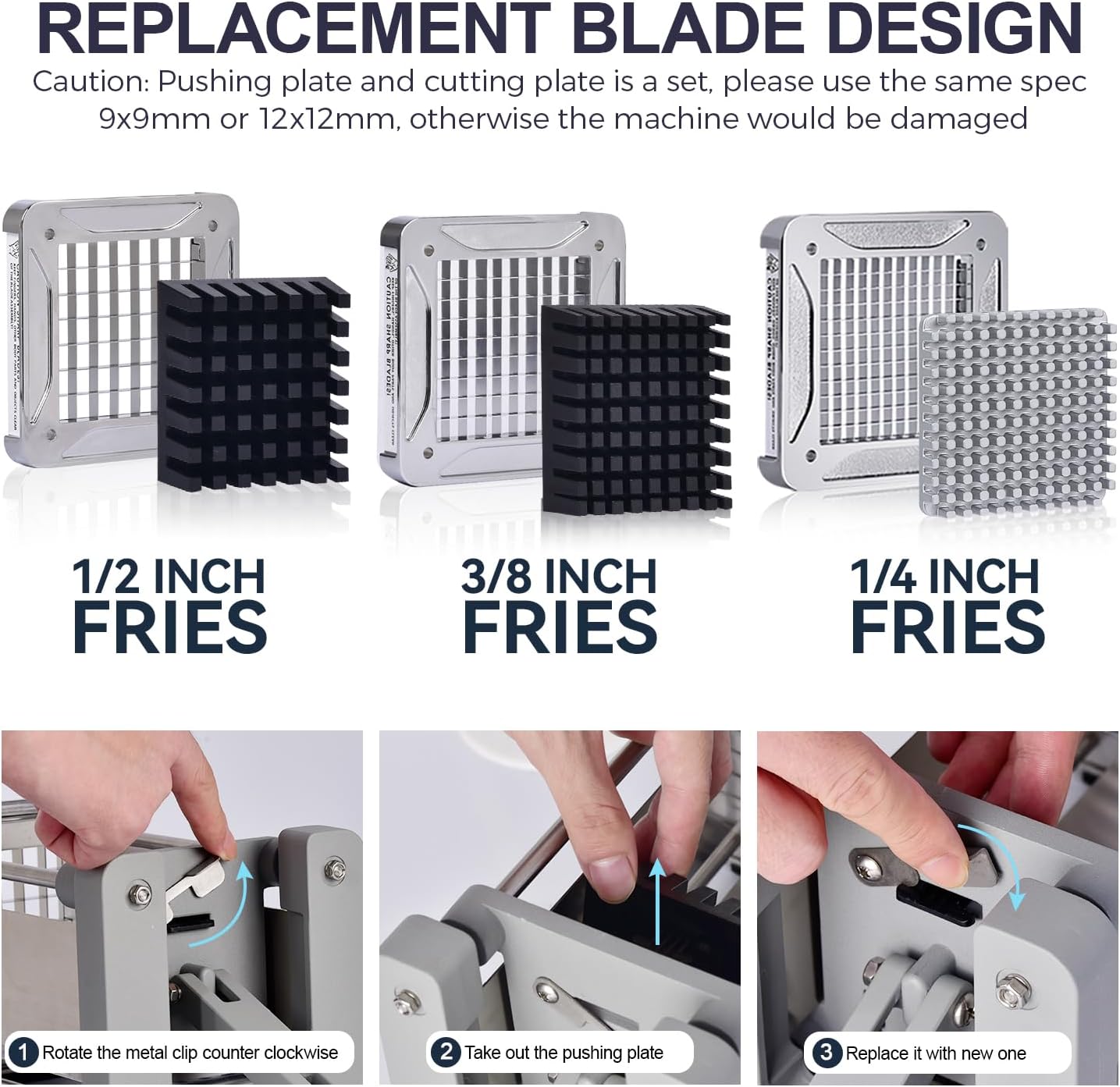 Electric French Fry Cutter, Commercial Grade Potato Cutter with 1/2-Inch Blade Stainless Steel Perfect for Potatoes Carrots Cucumbers
