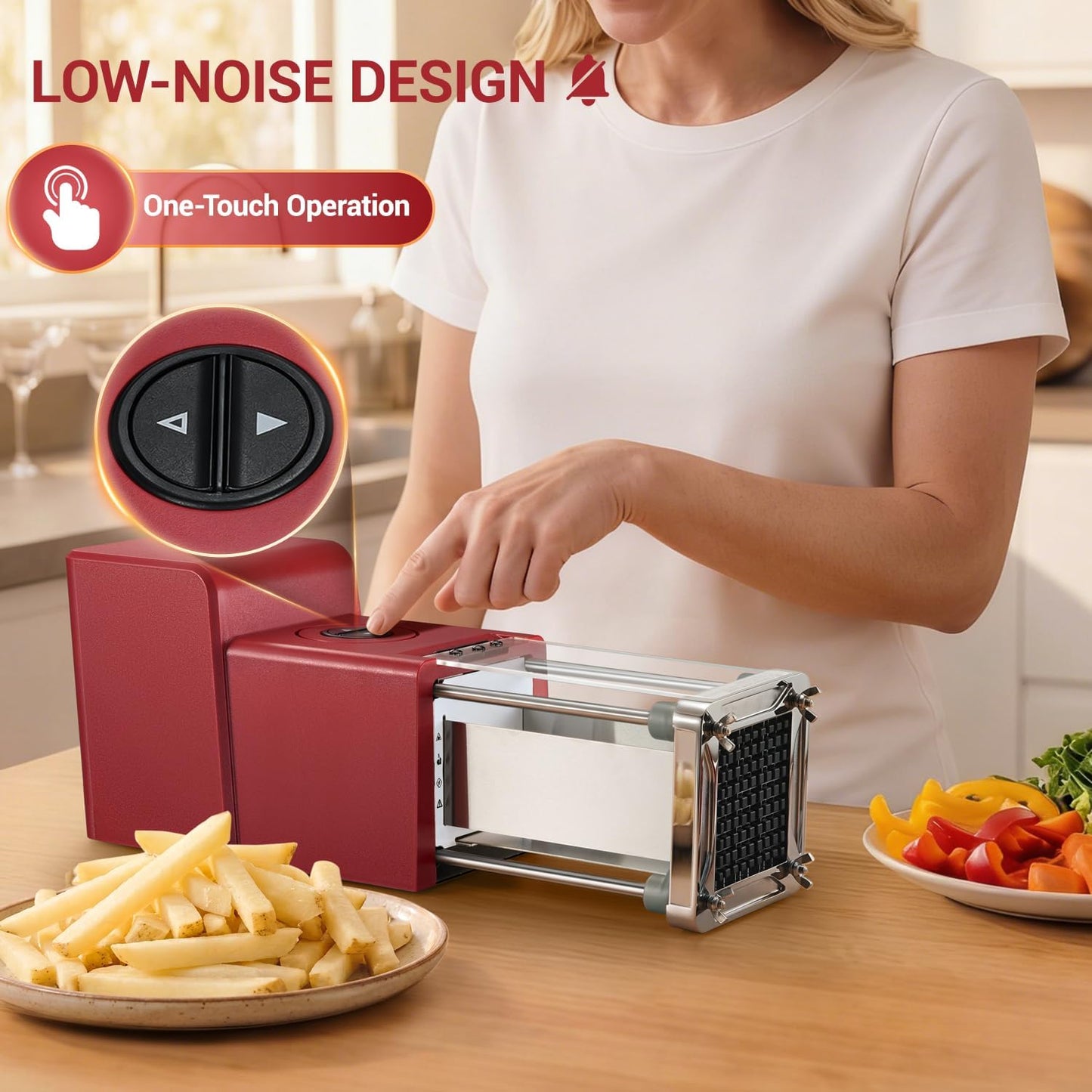 Electric French Fry Cutter, Commercial Grade Potato Cutter with 1/2-Inch Blade Stainless Steel Perfect for Potatoes Carrots Cucumbers