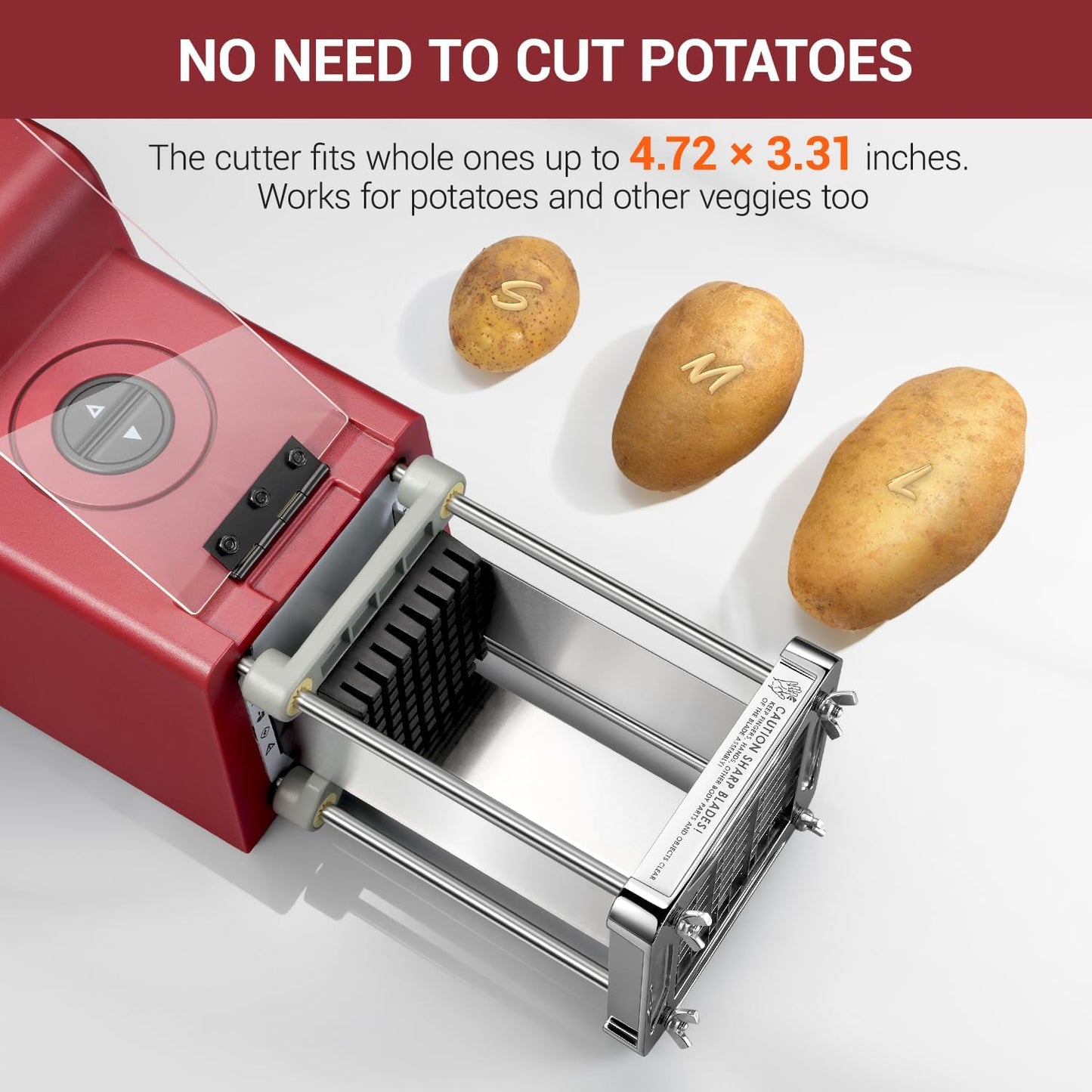 Electric French Fry Cutter, Commercial Grade Potato Cutter with 1/2-Inch Blade Stainless Steel Perfect for Potatoes Carrots Cucumbers