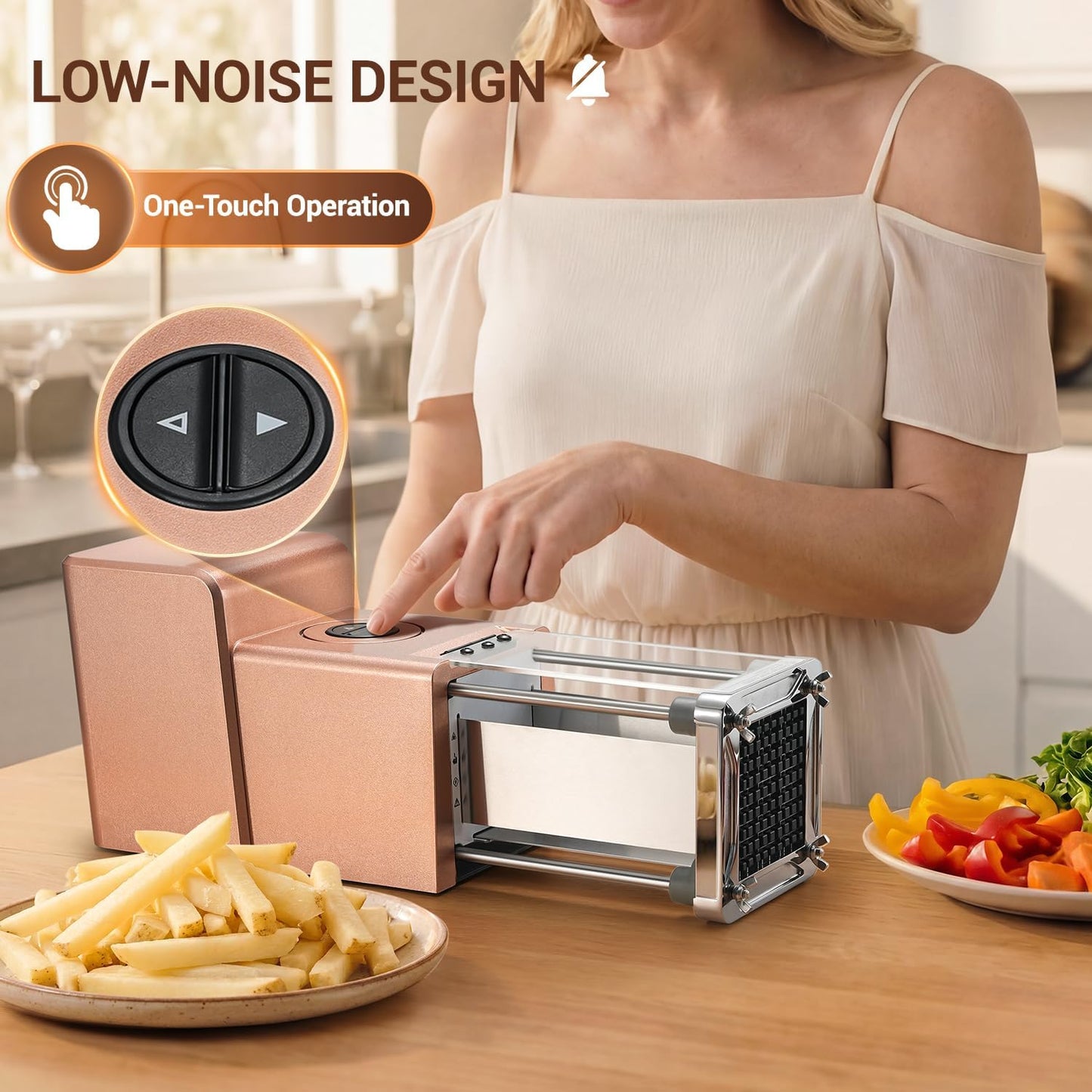 Electric French Fry Cutter, Commercial Grade Potato Cutter with 1/2-Inch Blade Stainless Steel Perfect for Potatoes Carrots Cucumbers