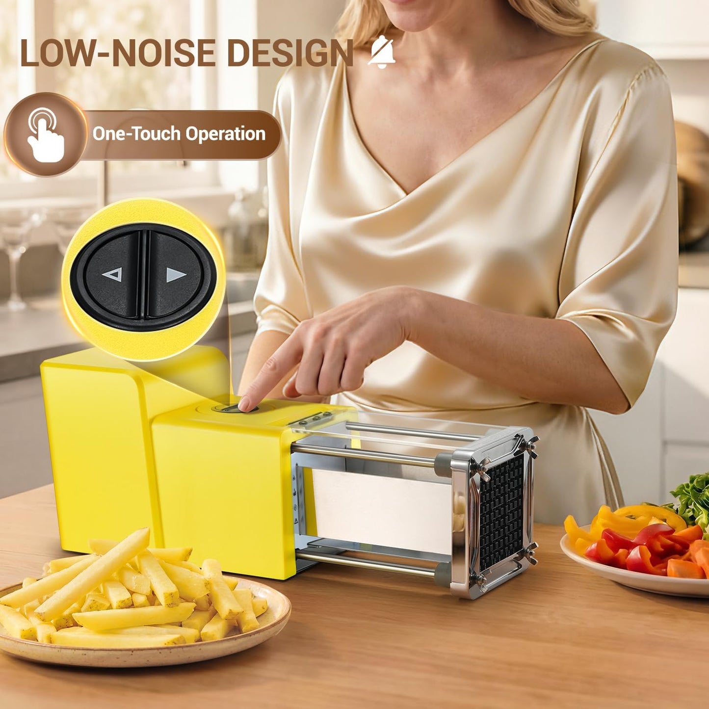 Electric French Fry Cutter, Commercial Grade Potato Cutter with 1/2-Inch Blade Stainless Steel Perfect for Potatoes Carrots Cucumbers