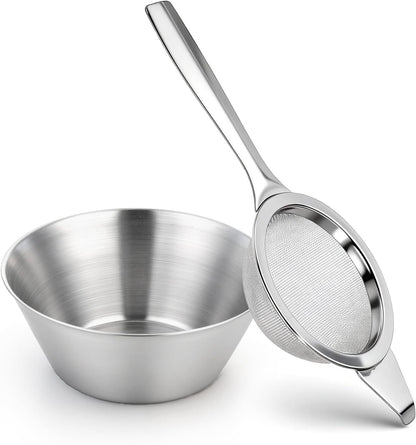 2 PCS Matcha Sifter, Small Fine Mesh Strainer Metal Micro Sifter Mini Cocktail Strainer with Base Stainless Steel Sieve with Handle for Tea, Juicing, Coffee, Cocktail, Powdered Sugar