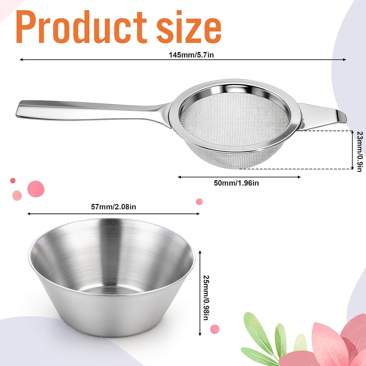 2 PCS Matcha Sifter, Small Fine Mesh Strainer Metal Micro Sifter Mini Cocktail Strainer with Base Stainless Steel Sieve with Handle for Tea, Juicing, Coffee, Cocktail, Powdered Sugar