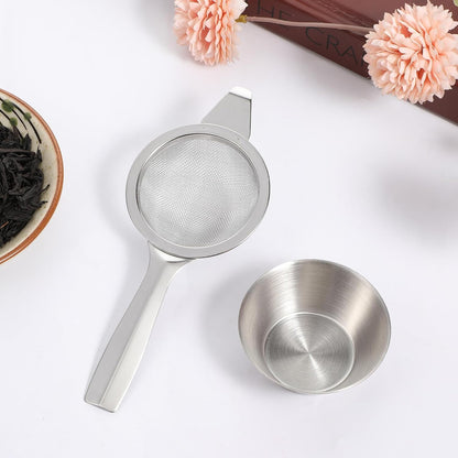 2 PCS Matcha Sifter, Small Fine Mesh Strainer Metal Micro Sifter Mini Cocktail Strainer with Base Stainless Steel Sieve with Handle for Tea, Juicing, Coffee, Cocktail, Powdered Sugar