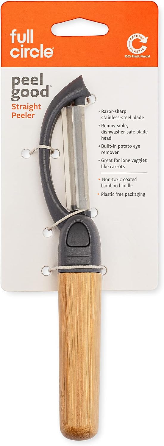 Peel Good Collection Straight Peeler – Bamboo and Stainless Steel Fruit and Vegetable Peeler – Removable Swivel Head - Kitchen Tool for Carrots, Apples, Potatoes and More