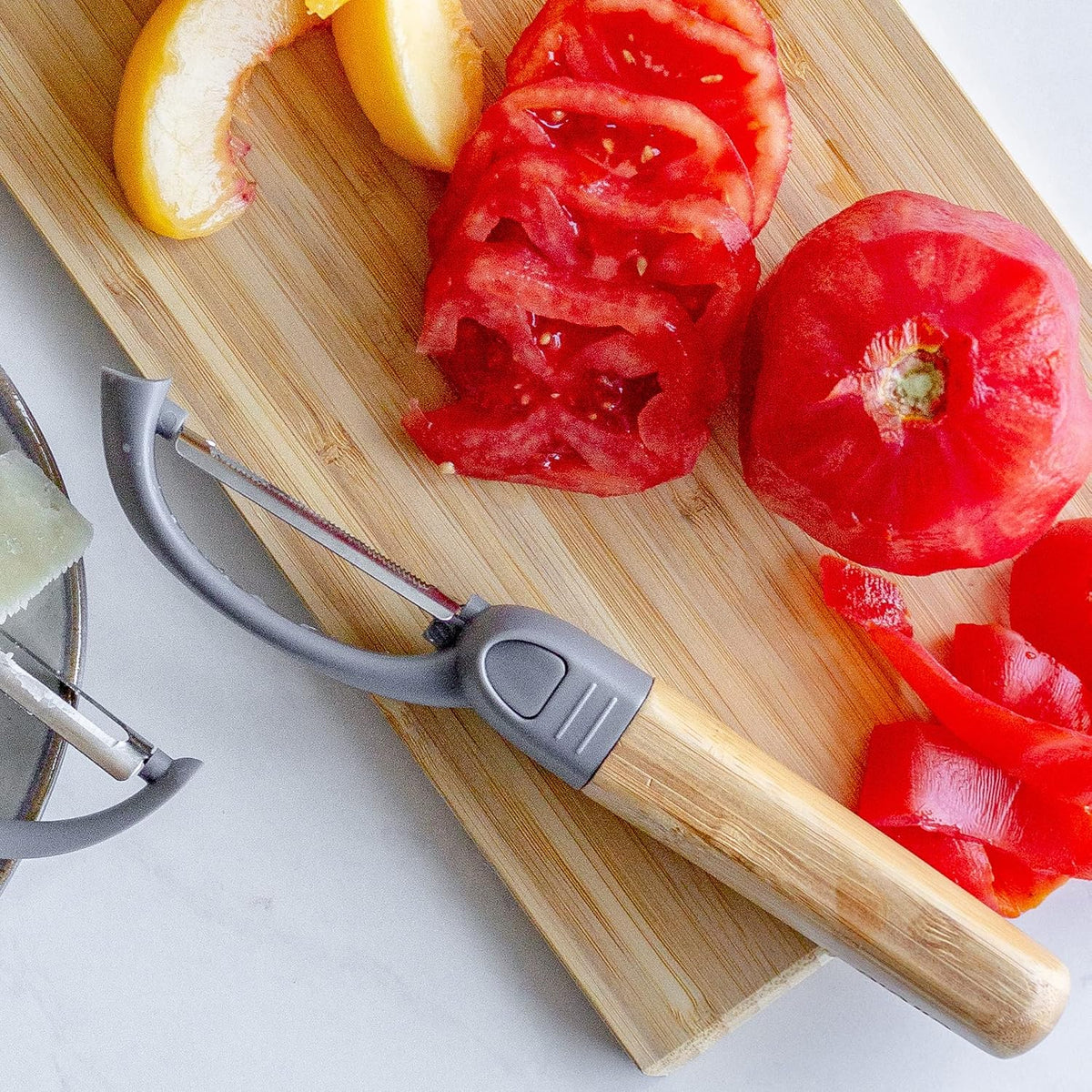 Peel Good Collection Straight Peeler – Bamboo and Stainless Steel Fruit and Vegetable Peeler – Removable Swivel Head - Kitchen Tool for Carrots, Apples, Potatoes and More