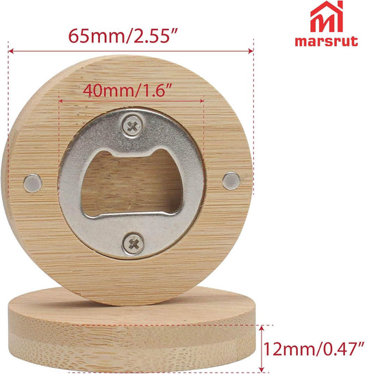 30pcs Bamboo Bottle Opener, Wood Bulk Wooden Openers, Fridge Magnet Round Beer Opener, 2.6" Magnetic Sticker for DIY Bar Decoration Refrigerator Coaster Gift Guest Lover Wedding Kitchens Home Parties