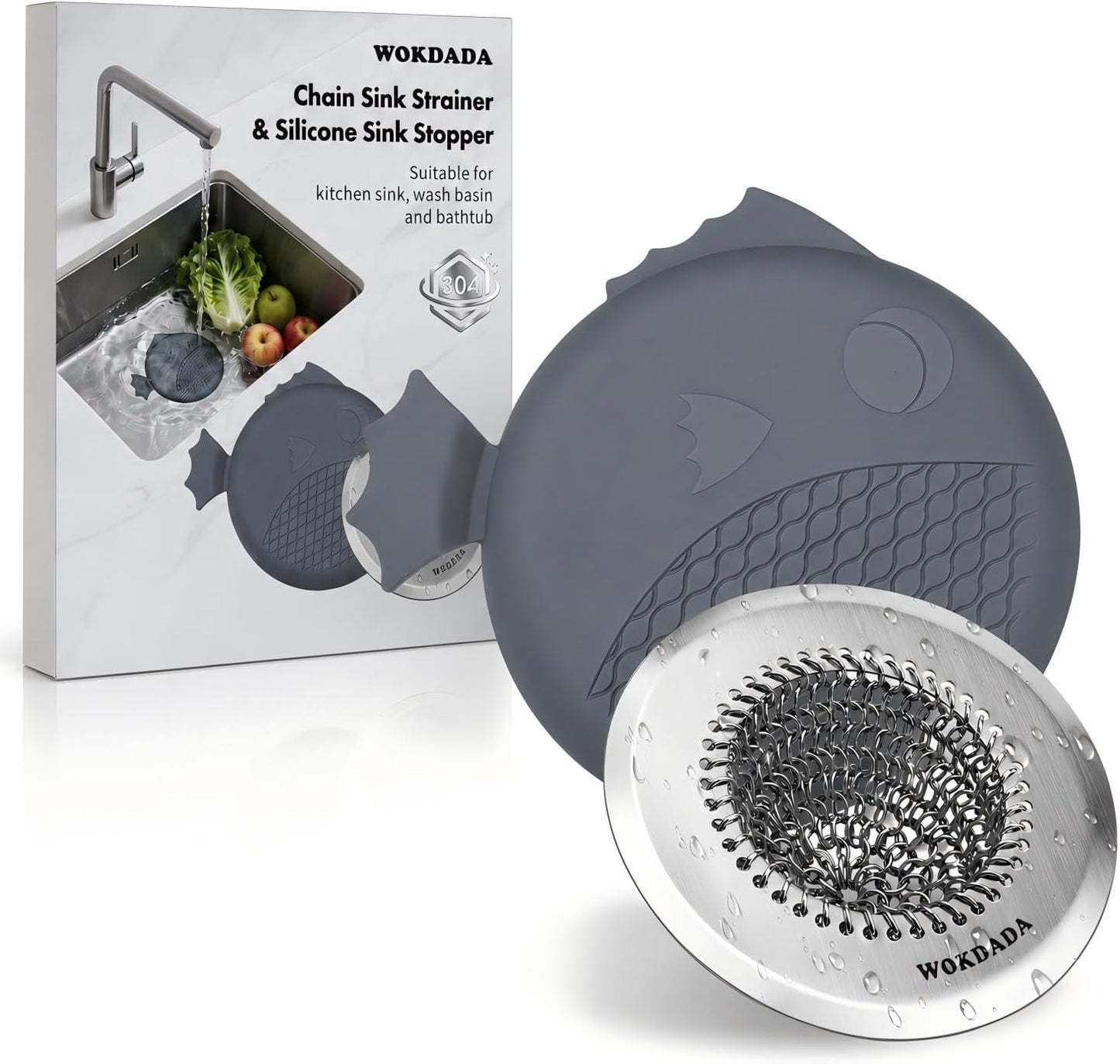 Kitchen Sink Drain Strainer,Patented Reversible Chain Mesh Basket Anti-Clog | Revolutionary Sink Strainer，Easy Clean，Fast Drainage，304 Stainless Steel Rust-Proof，4.4" Large Capacity Food Catcher/Handmade