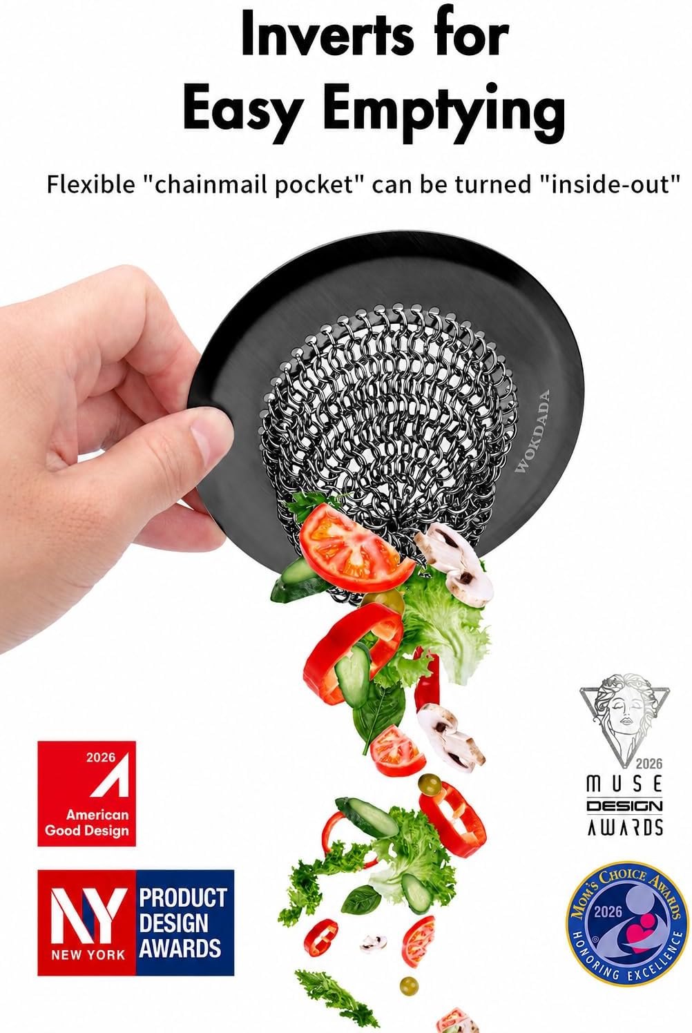 Kitchen Sink Drain Strainer,Patented Reversible Chain Mesh Basket Anti-Clog | Revolutionary Sink Strainer，Easy Clean，Fast Drainage，304 Stainless Steel Rust-Proof，4.4" Large Capacity Food Catcher/Handmade