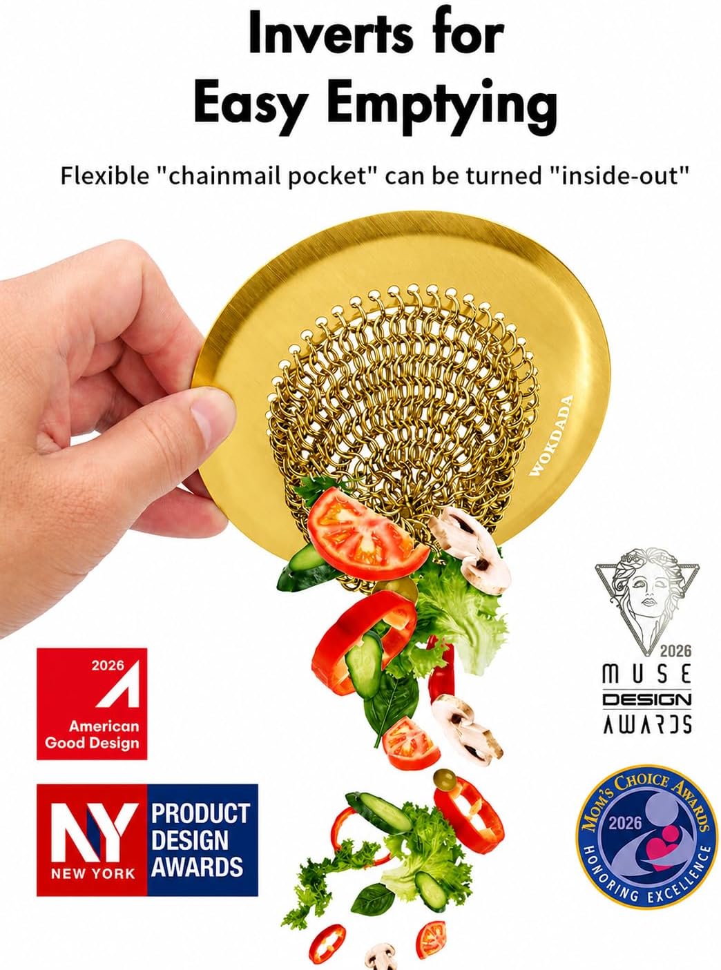 Kitchen Sink Drain Strainer,Patented Reversible Chain Mesh Basket Anti-Clog | Revolutionary Sink Strainer，Easy Clean，Fast Drainage，304 Stainless Steel Rust-Proof，4.4" Large Capacity Food Catcher/Handmade