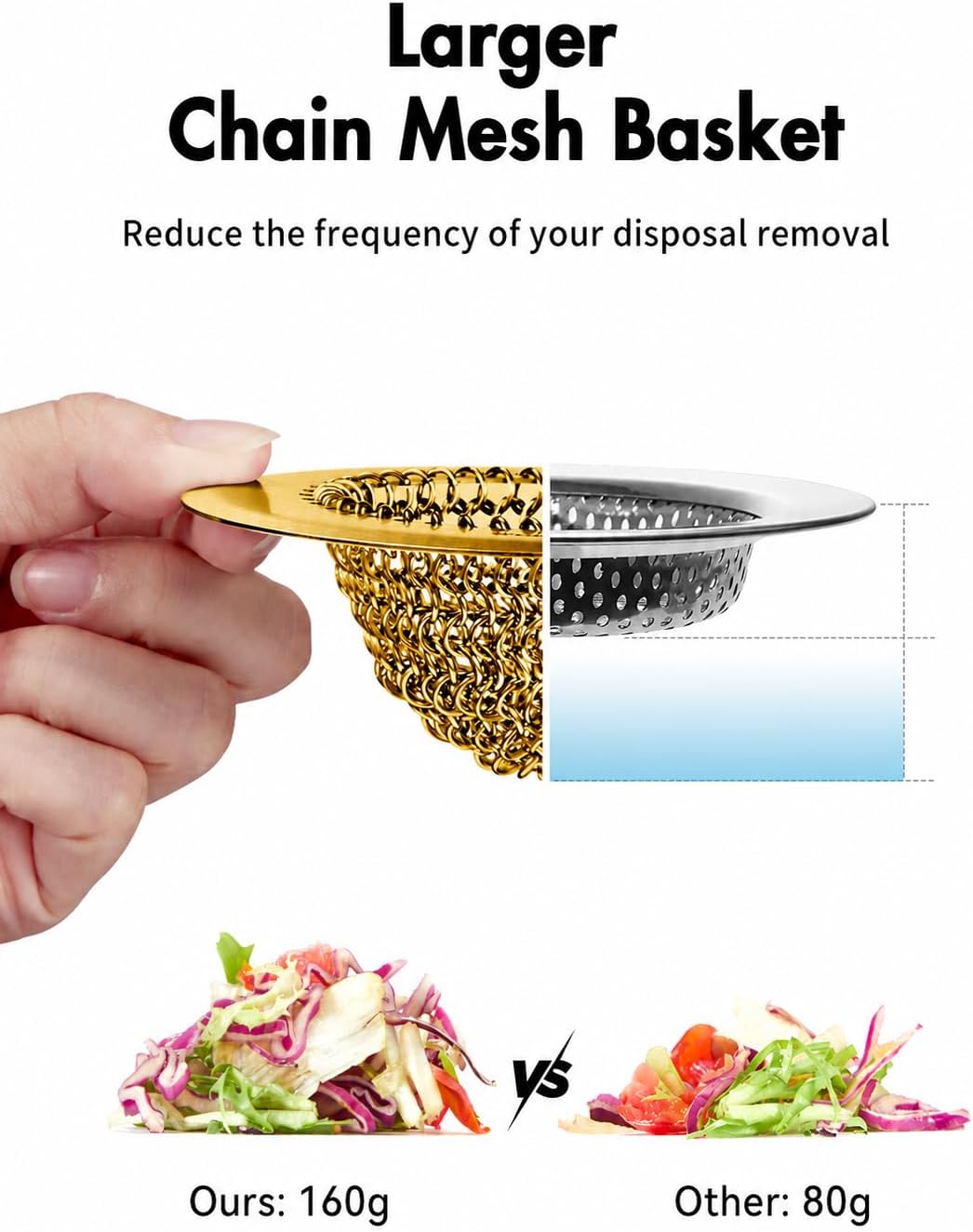 Kitchen Sink Drain Strainer,Patented Reversible Chain Mesh Basket Anti-Clog | Revolutionary Sink Strainer，Easy Clean，Fast Drainage，304 Stainless Steel Rust-Proof，4.4" Large Capacity Food Catcher/Handmade