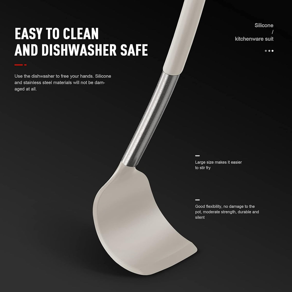 Large Silicone Cooking Utensils Set - Heat Resistant Kitchen Utensils,Turner Tongs,Spatula,Spoon,Brush,Whisk,Stainless Steel Cooking Tool for Nonstick Cookware,Dishwasher Safe (Khaki)