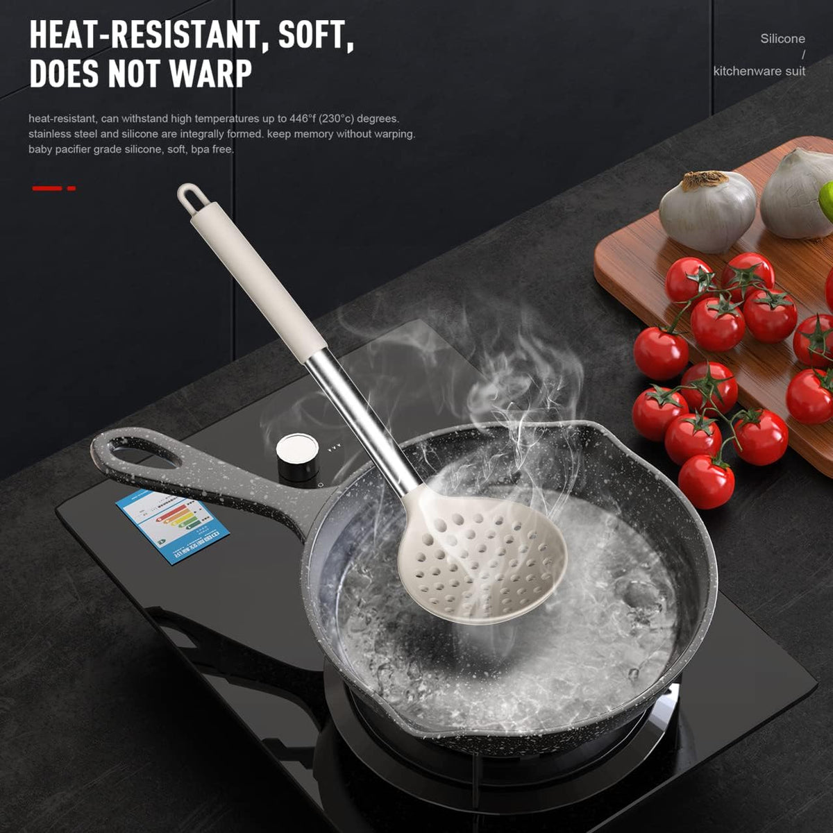 Large Silicone Cooking Utensils Set - Heat Resistant Kitchen Utensils,Turner Tongs,Spatula,Spoon,Brush,Whisk,Stainless Steel Cooking Tool for Nonstick Cookware,Dishwasher Safe (Khaki)