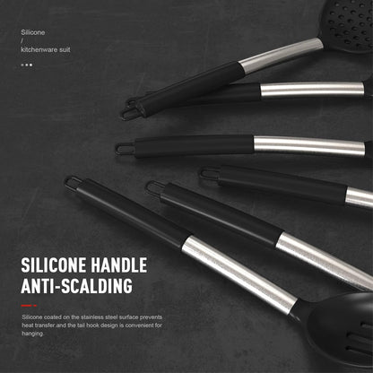 Large Silicone Cooking Utensils Set - Heat Resistant Kitchen Utensils,Turner Tongs,Spatula,Spoon,Brush,Whisk,Stainless Steel Cooking Tool for Nonstick Cookware,Dishwasher Safe (Khaki)