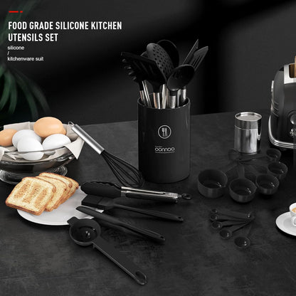 Large Silicone Cooking Utensils Set - Heat Resistant Kitchen Utensils,Turner Tongs,Spatula,Spoon,Brush,Whisk,Stainless Steel Cooking Tool for Nonstick Cookware,Dishwasher Safe (Khaki)