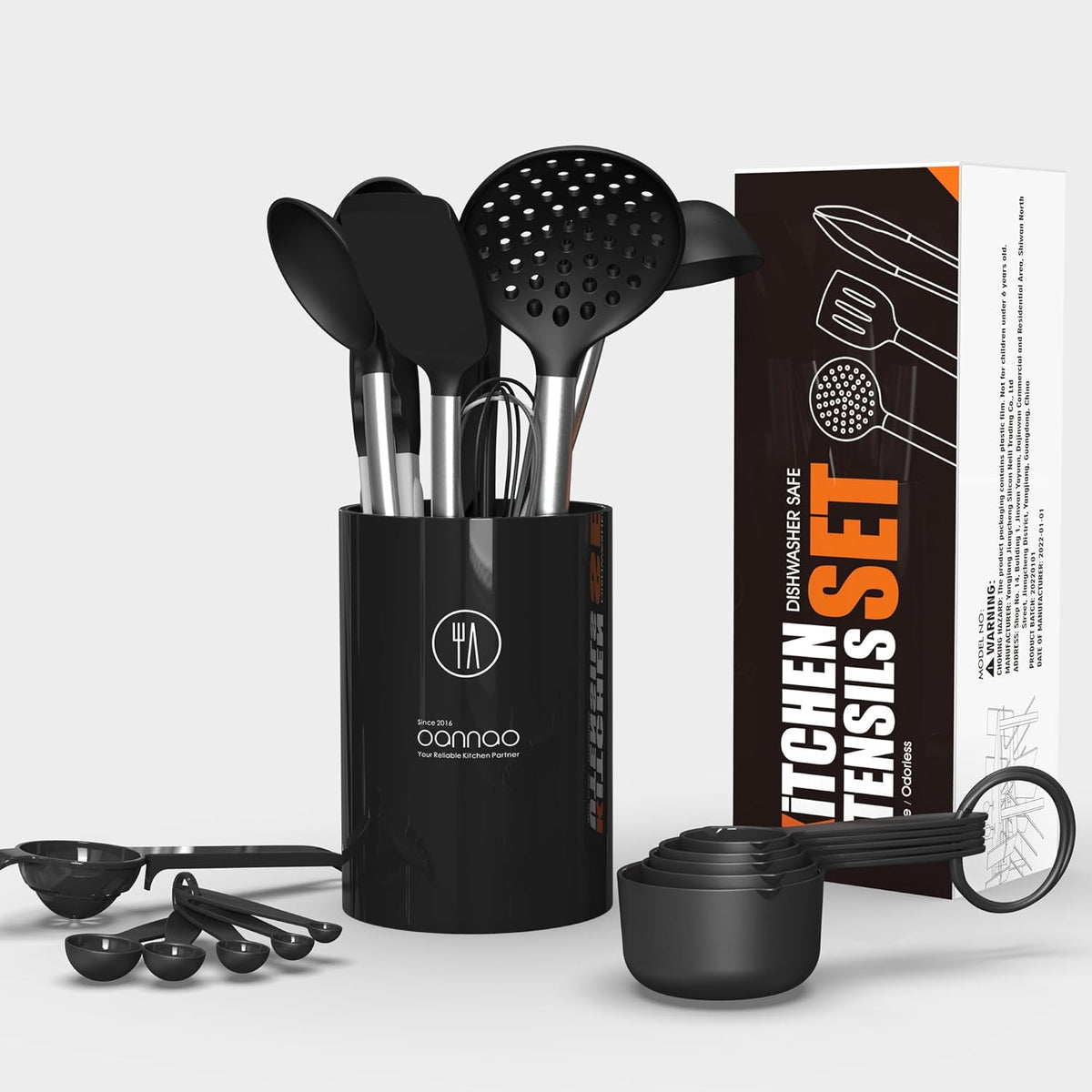 Large Silicone Cooking Utensils Set - Heat Resistant Kitchen Utensils,Turner Tongs,Spatula,Spoon,Brush,Whisk,Stainless Steel Cooking Tool for Nonstick Cookware,Dishwasher Safe (Khaki)