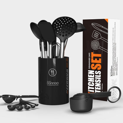 Large Silicone Cooking Utensils Set - Heat Resistant Kitchen Utensils,Turner Tongs,Spatula,Spoon,Brush,Whisk,Stainless Steel Cooking Tool for Nonstick Cookware,Dishwasher Safe (Khaki)