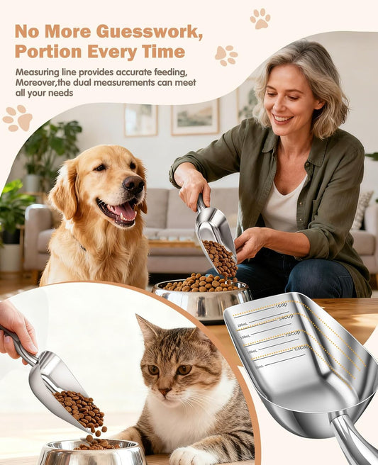 Stainless Steel Dog Food Scoop 1 Cup, Metal Pet Food Scoop With Measuring Lines (Cup/Ml), Dog Food Measuring Scoop For Dogs, Cats, And Kitchen Use, Dishwasher Safe