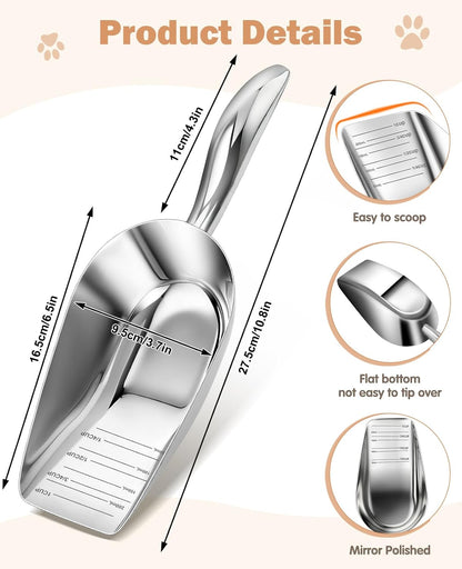 Stainless Steel Dog Food Scoop 1 Cup, Metal Pet Food Scoop With Measuring Lines (Cup/Ml), Dog Food Measuring Scoop For Dogs, Cats, And Kitchen Use, Dishwasher Safe