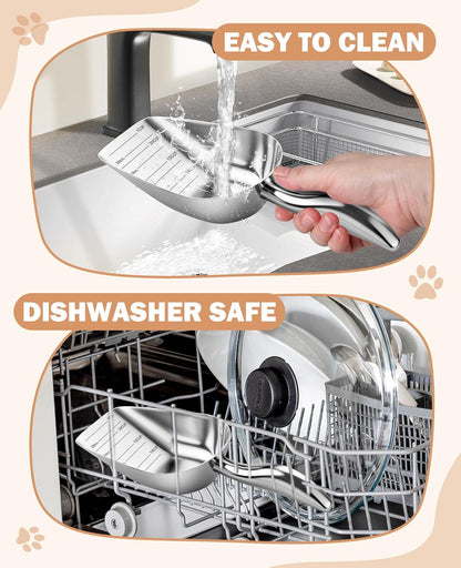 Stainless Steel Dog Food Scoop 1 Cup, Metal Pet Food Scoop With Measuring Lines (Cup/Ml), Dog Food Measuring Scoop For Dogs, Cats, And Kitchen Use, Dishwasher Safe