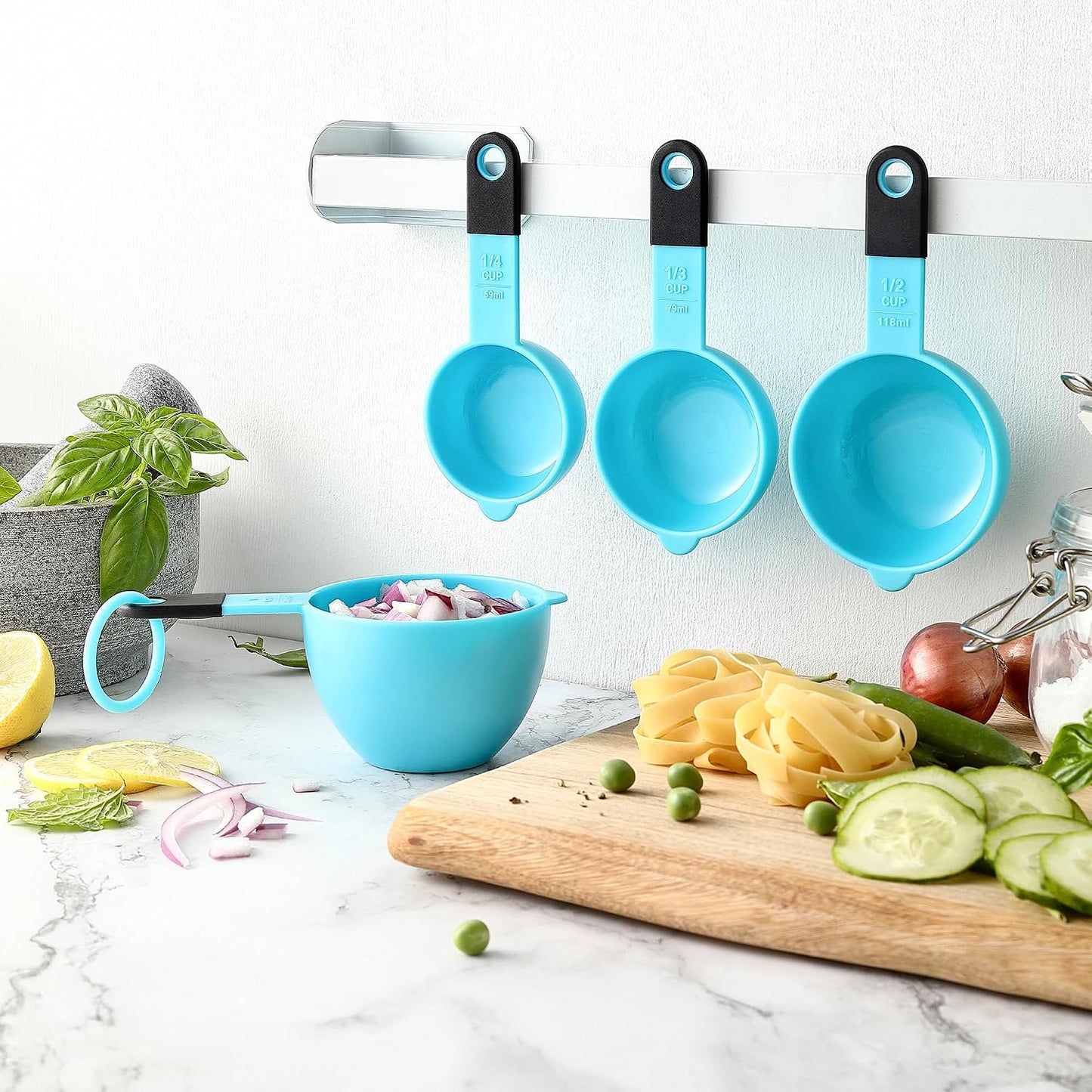 Magnetic Measuring Cups and Spoons Set of 9 - Mint | for Dry & Liquid Ingredients - Food Safe & BPA Free - Nesting Design - Dishwasher Safe