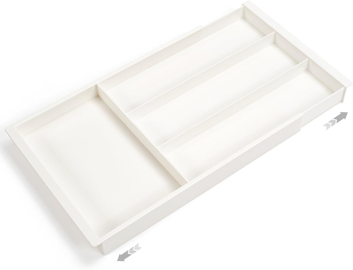 Silverware Drawer Organizer Tray (Black) | Adjustable Small Utensil Holder for Spoon and Fork, Expandable Flatware Cutlery Tray for Kitchen Drawers