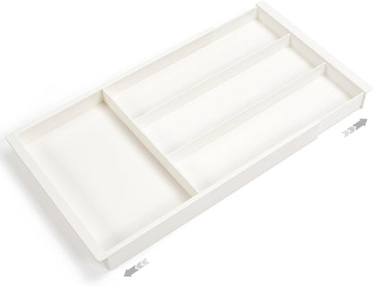 Silverware Drawer Organizer Tray (Black) | Adjustable Small Utensil Holder for Spoon and Fork, Expandable Flatware Cutlery Tray for Kitchen Drawers