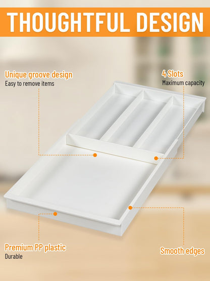 Silverware Drawer Organizer Tray (Black) | Adjustable Small Utensil Holder for Spoon and Fork, Expandable Flatware Cutlery Tray for Kitchen Drawers