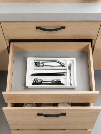 Silverware Drawer Organizer Tray (Black) | Adjustable Small Utensil Holder for Spoon and Fork, Expandable Flatware Cutlery Tray for Kitchen Drawers