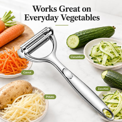 2-in-1 Multifunction Vegetable Peeler & Julienne Slicer | Stainless Steel Dual Blade, For Potatoes, Carrots, Cucumbers, Ergonomic