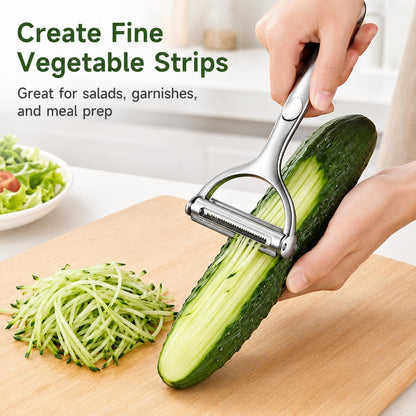2-in-1 Multifunction Vegetable Peeler & Julienne Slicer | Stainless Steel Dual Blade, For Potatoes, Carrots, Cucumbers, Ergonomic