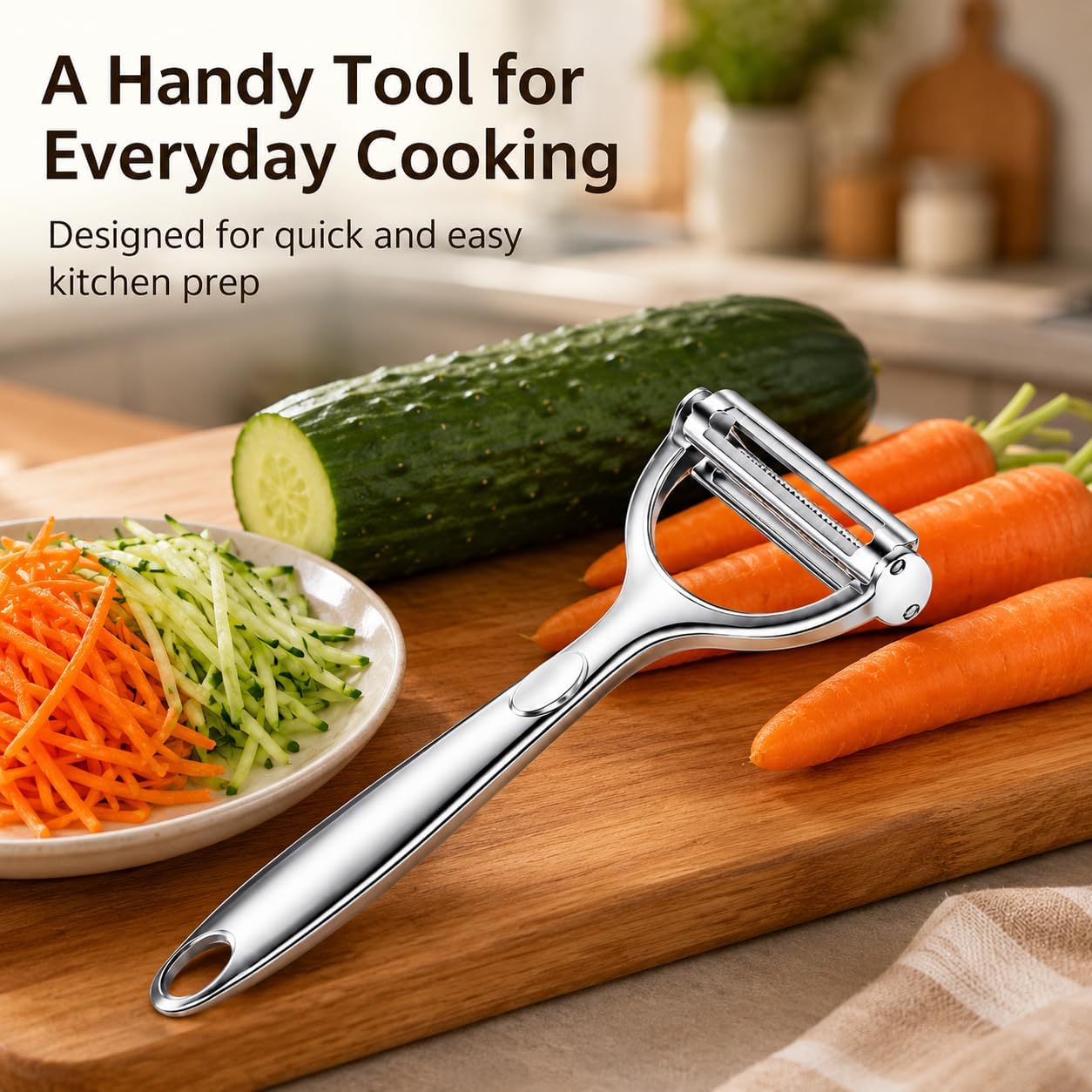 2-in-1 Multifunction Vegetable Peeler & Julienne Slicer | Stainless Steel Dual Blade, For Potatoes, Carrots, Cucumbers, Ergonomic