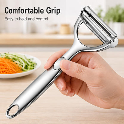 2-in-1 Multifunction Vegetable Peeler & Julienne Slicer | Stainless Steel Dual Blade, For Potatoes, Carrots, Cucumbers, Ergonomic