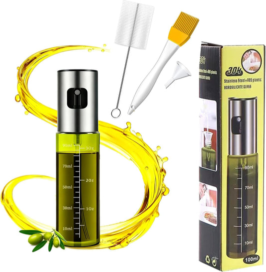 Oil Sprayer for Cooking - Olive & Avocado Oil Spray Bottle, 100ml Food Grade Glass Mister with Adjustable Nozzle for Kitchen Gadgets, Air Fryer, Salad, Frying, BBQ （1PCS）