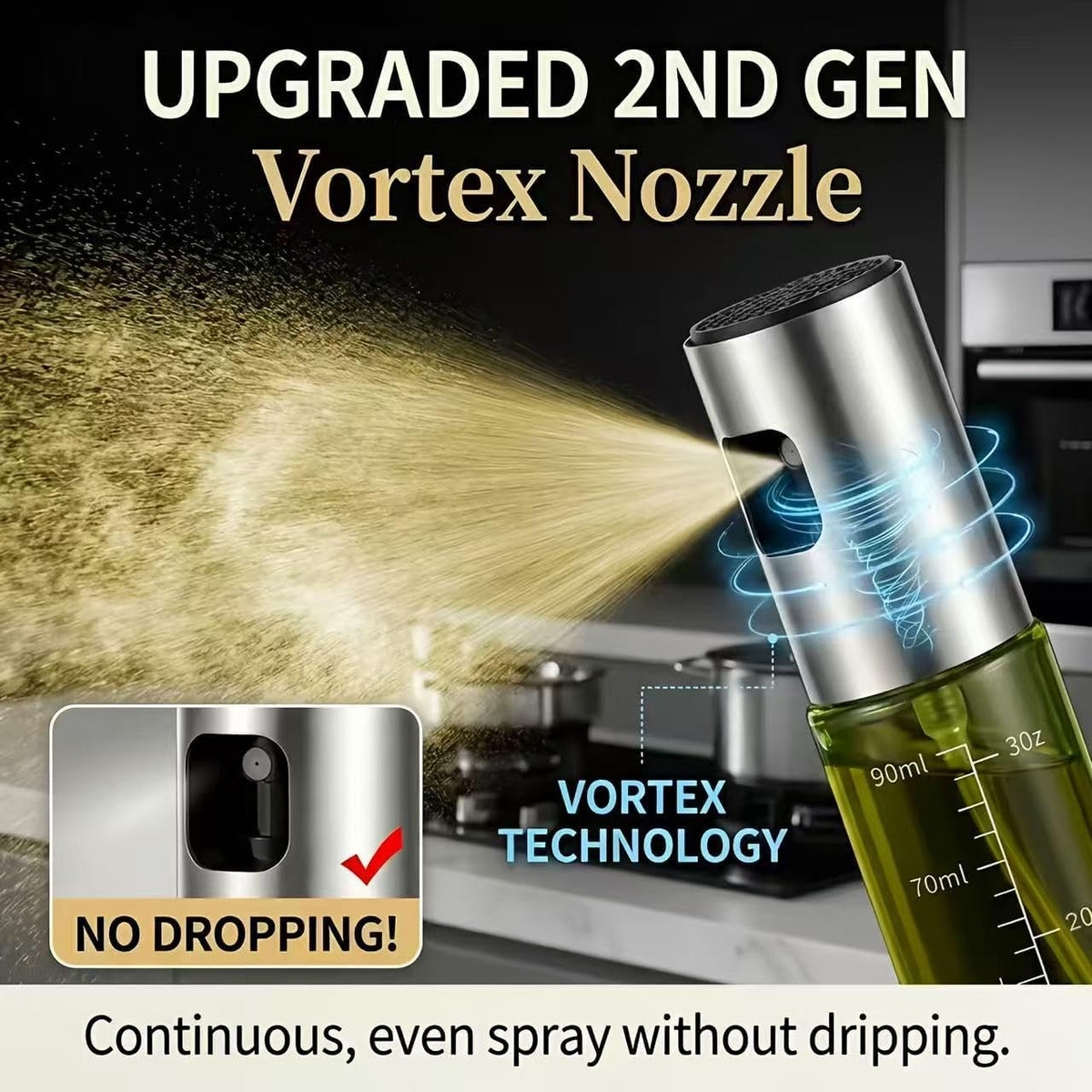 Oil Sprayer for Cooking - Olive & Avocado Oil Spray Bottle, 100ml Food Grade Glass Mister with Adjustable Nozzle for Kitchen Gadgets, Air Fryer, Salad, Frying, BBQ （1PCS）