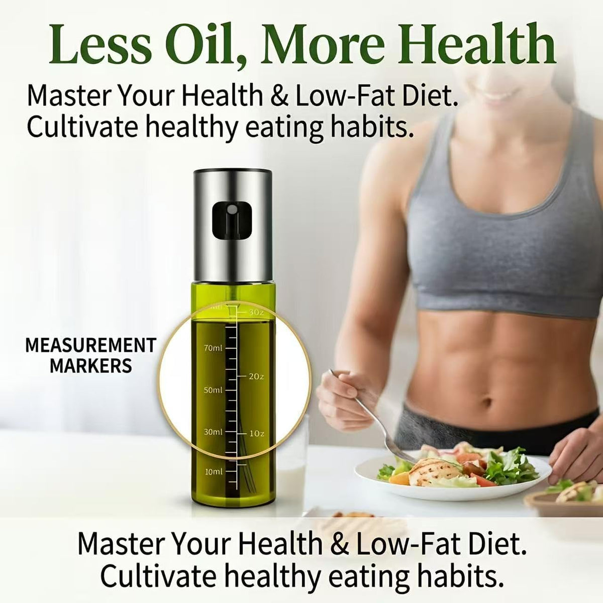 Oil Sprayer for Cooking - Olive & Avocado Oil Spray Bottle, 100ml Food Grade Glass Mister with Adjustable Nozzle for Kitchen Gadgets, Air Fryer, Salad, Frying, BBQ （1PCS）