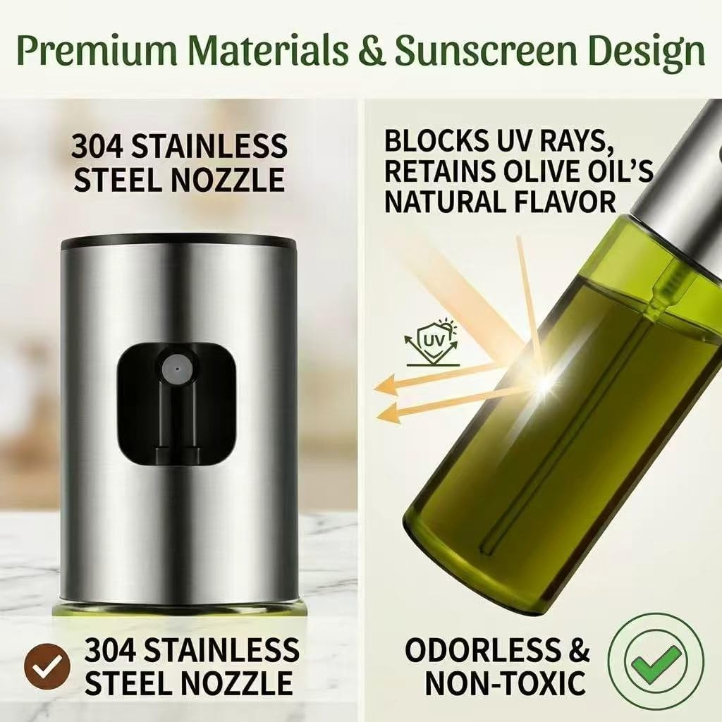 Oil Sprayer for Cooking - Olive & Avocado Oil Spray Bottle, 100ml Food Grade Glass Mister with Adjustable Nozzle for Kitchen Gadgets, Air Fryer, Salad, Frying, BBQ （1PCS）