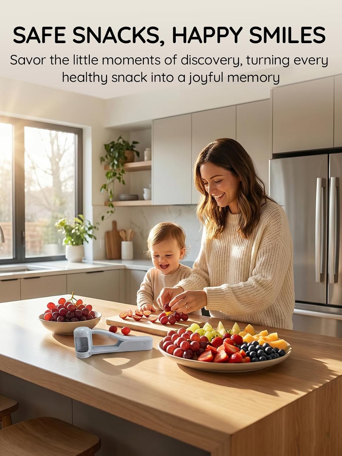 Homnoble Grape Cutter for Toddlers, Stainless Steel Fruit Slicer Tool | Dishwasher Safe Quarter Slicer For Cherry & Tomato, Perfect For Salads, Lunch Boxes & Baby-Led Weaning, Safe Kitchen Gadget