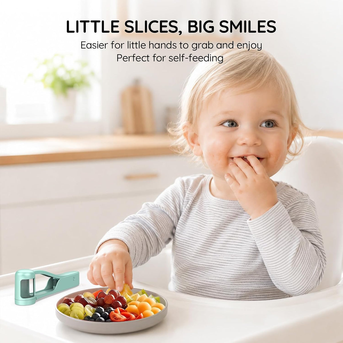 Homnoble Grape Cutter for Toddlers, Stainless Steel Fruit Slicer Tool | Dishwasher Safe Quarter Slicer For Cherry & Tomato, Perfect For Salads, Lunch Boxes & Baby-Led Weaning, Safe Kitchen Gadget