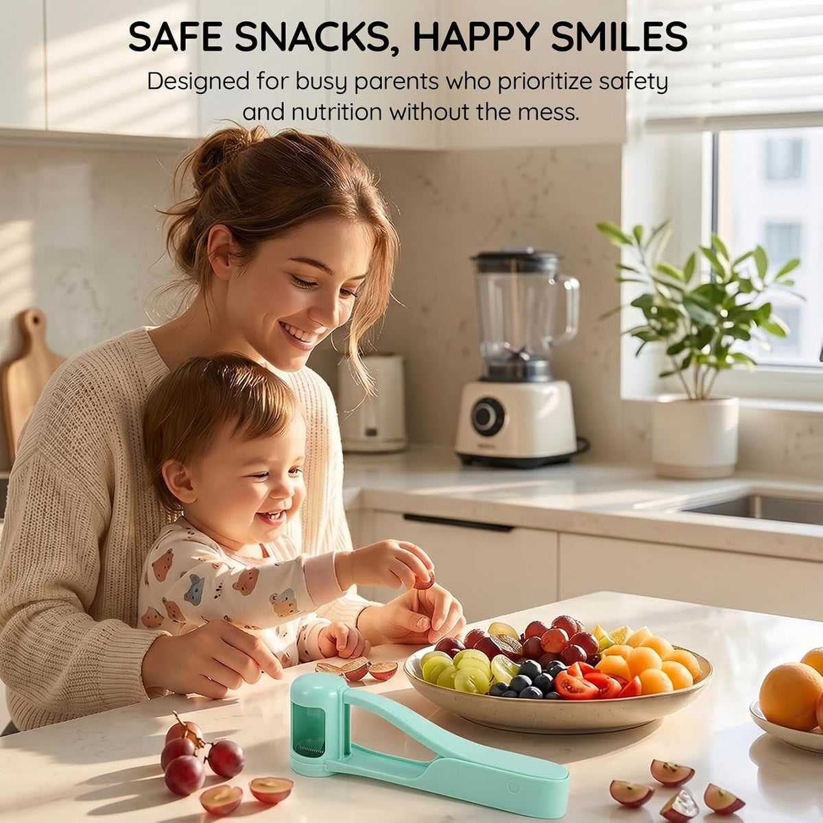 Homnoble Grape Cutter for Toddlers, Stainless Steel Fruit Slicer Tool | Dishwasher Safe Quarter Slicer For Cherry & Tomato, Perfect For Salads, Lunch Boxes & Baby-Led Weaning, Safe Kitchen Gadget