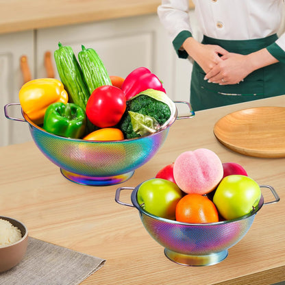 Rainbow Strainer for Kitchen, 3QT, Stainless Steel Colander with Handle for Fruits Vegetables Cooking Food, Dishwasher Safe