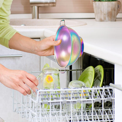 Rainbow Strainer for Kitchen, 3QT, Stainless Steel Colander with Handle for Fruits Vegetables Cooking Food, Dishwasher Safe