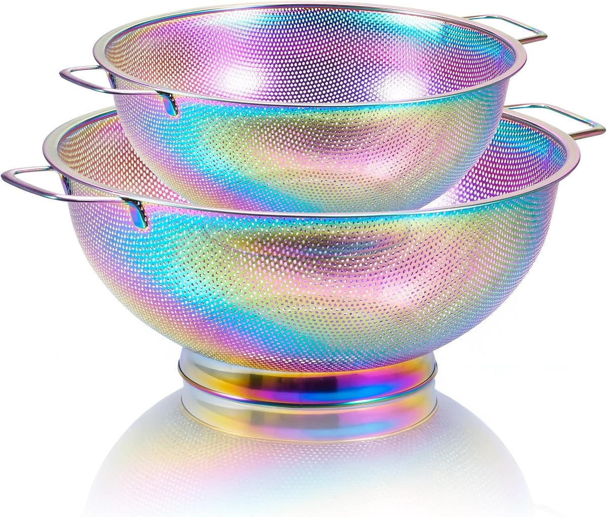 Rainbow Strainer for Kitchen, 3QT, Stainless Steel Colander with Handle for Fruits Vegetables Cooking Food, Dishwasher Safe