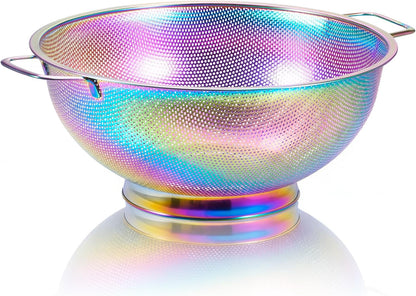 Rainbow Strainer for Kitchen, 3QT, Stainless Steel Colander with Handle for Fruits Vegetables Cooking Food, Dishwasher Safe