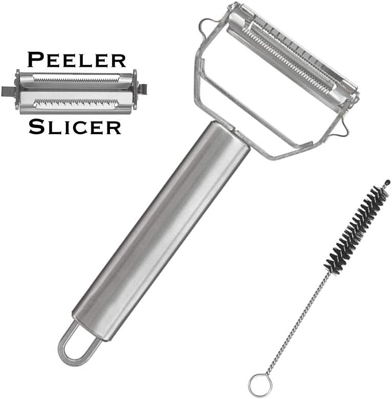 Stainless Steel Julienne Peeler mutifunctional vegetable peeler ultra sharp Slicer with Cleaning Brush kitchen Gadget for Vegetable Fruit